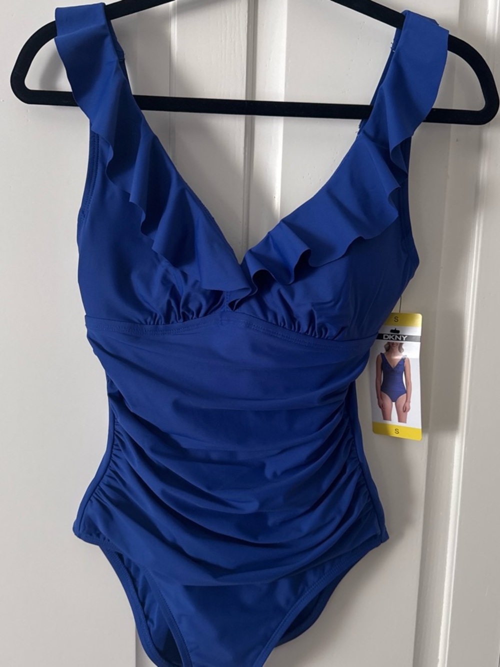 DKNY women Royal Blue Ruffle One-Piece Swimsuit